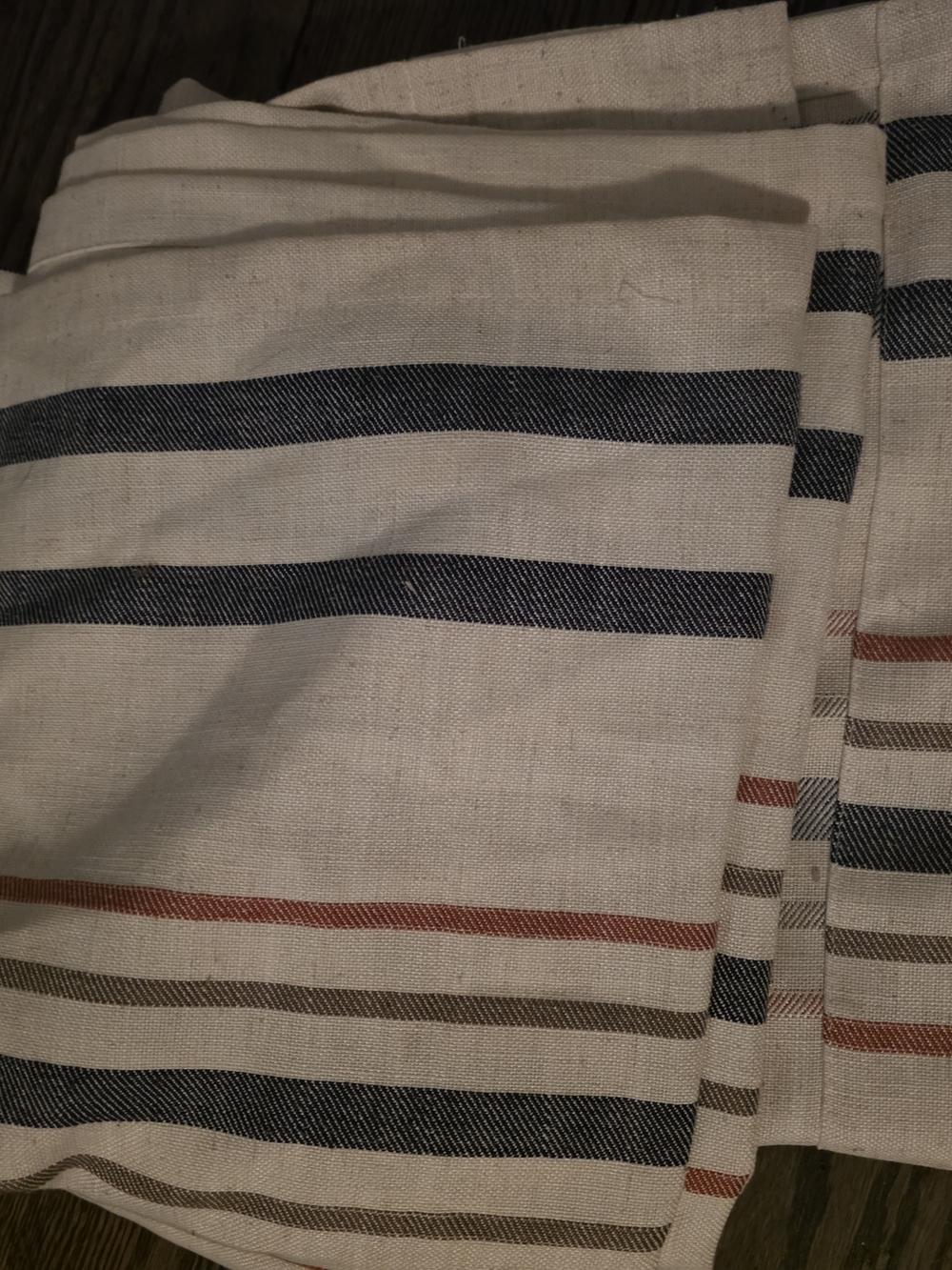 Striped Linen Curtains - Cream with Navy, Brown, Rust Stripes